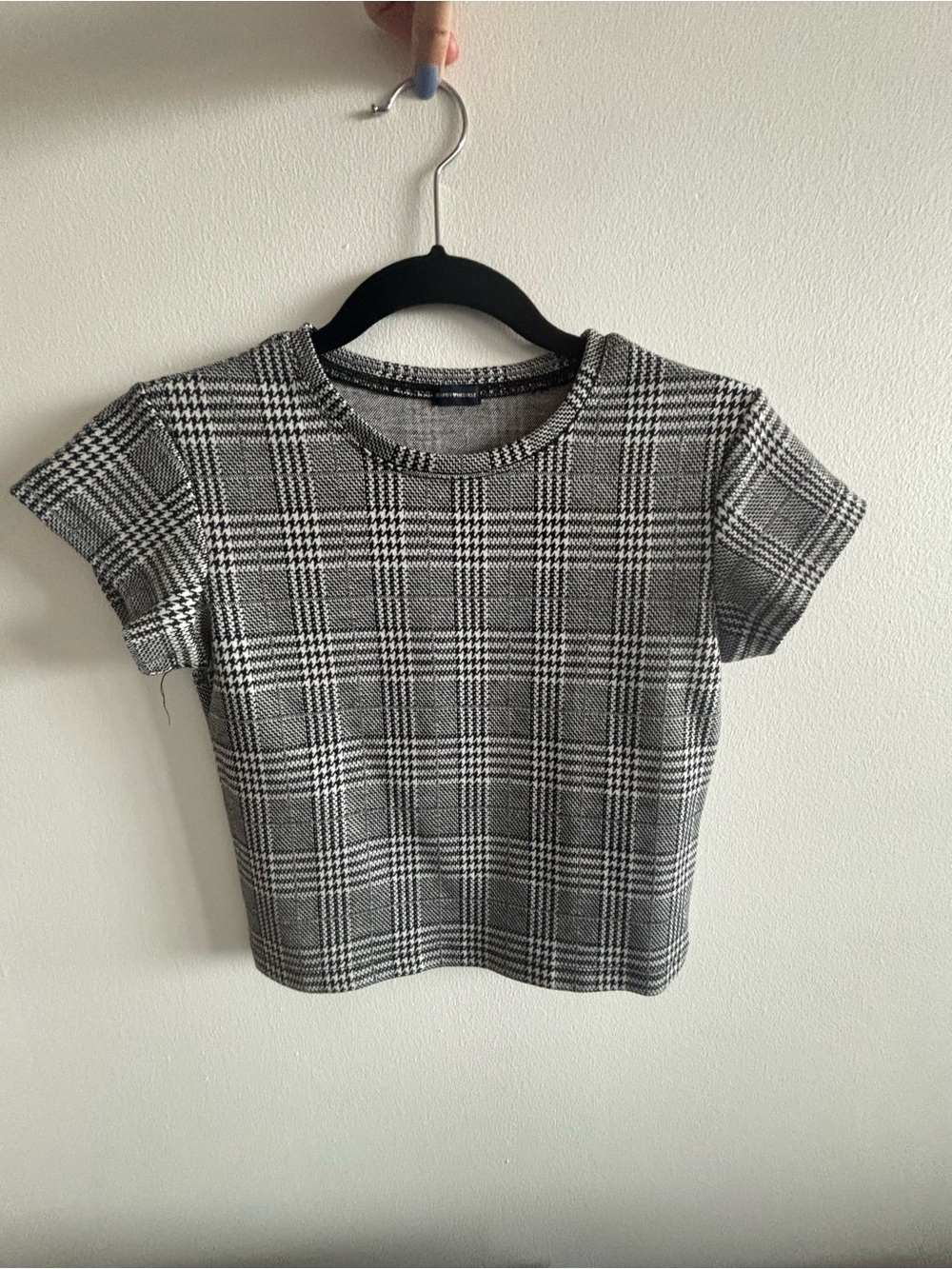Brandy Melville Black & White Plaid Short Sleeve Baby Tee